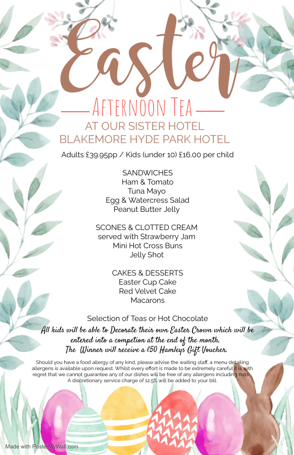 Easter Afternoon Tea Menu 2023 - Norfolk Towers